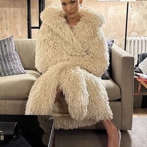 Cream Faux Shearling Track Pants & Jacket Set